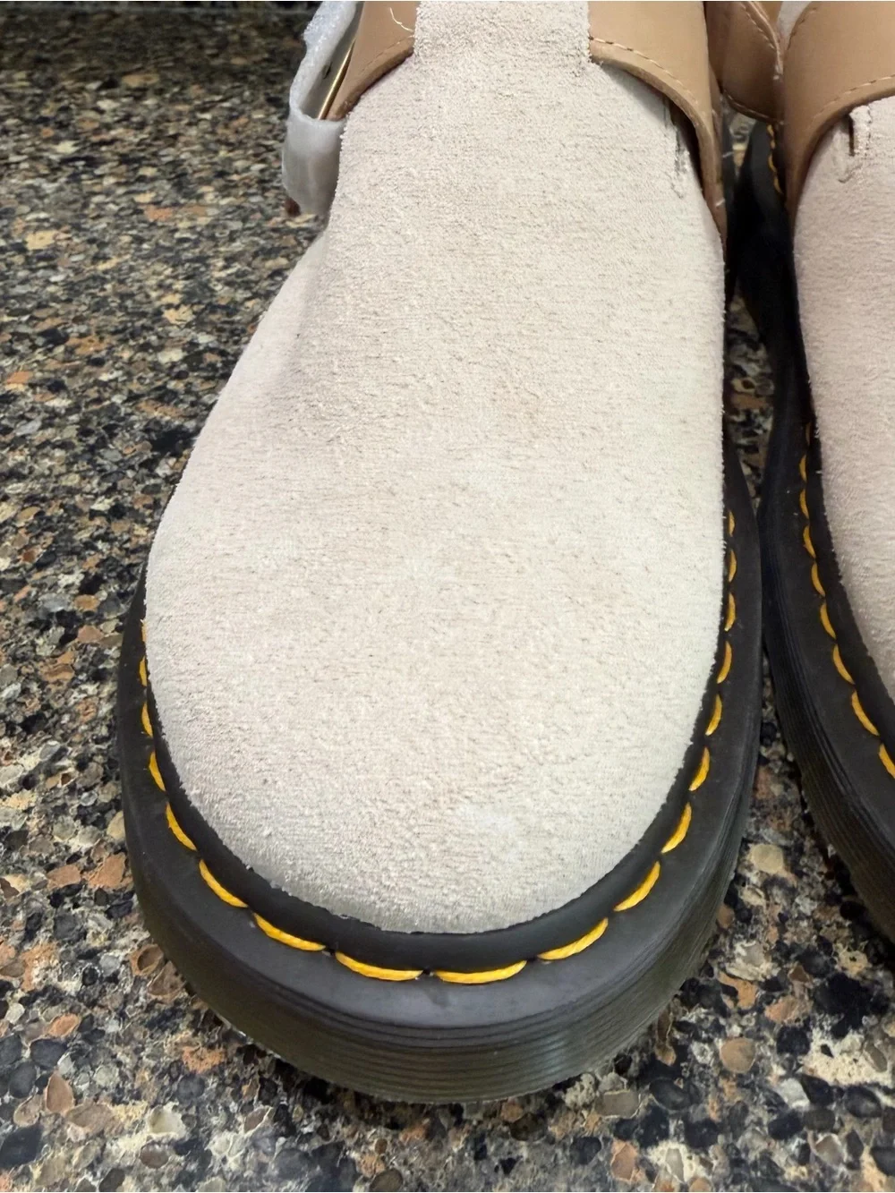 Dr martens Jorge Beige Suede Slingback Clog with Yellow Stitching
